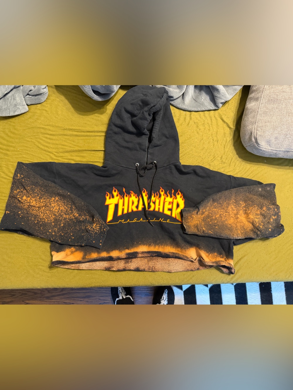 Thrasher Black Hoodie with Red and Yellow Flame Logo